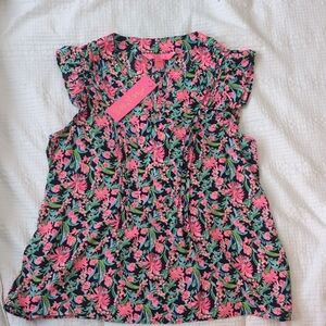 Lilly Pulitzer Joan Top - Low Tide Navy Garden Variety Sz S